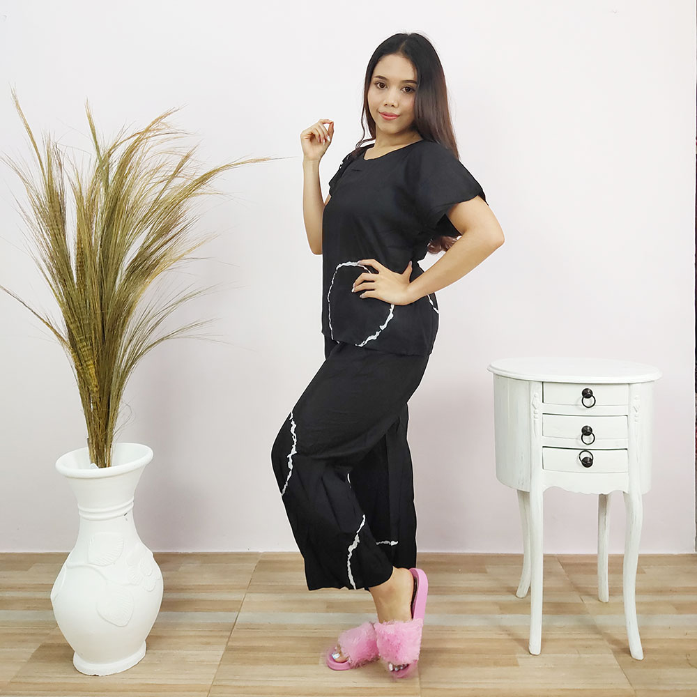 Pajamas Rayon Panjang Wanita Motif Shibori
